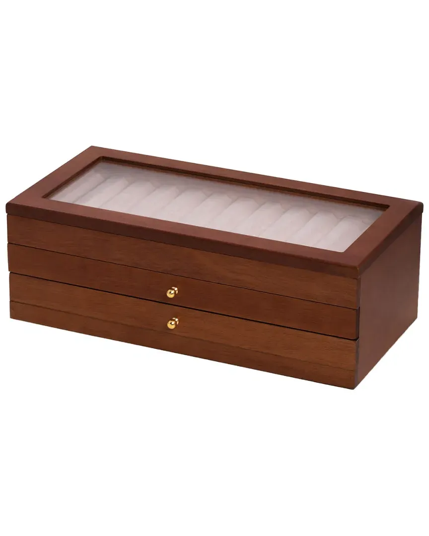 Reginald 36 Pen Storage Case with Glass Top - Brown, Cherry Wood image