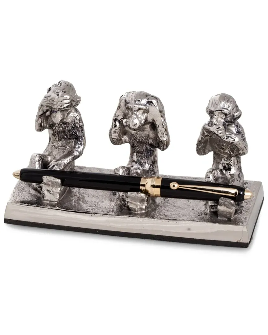 See Hear Speak No Evil Monkey Pen Holder - Silver