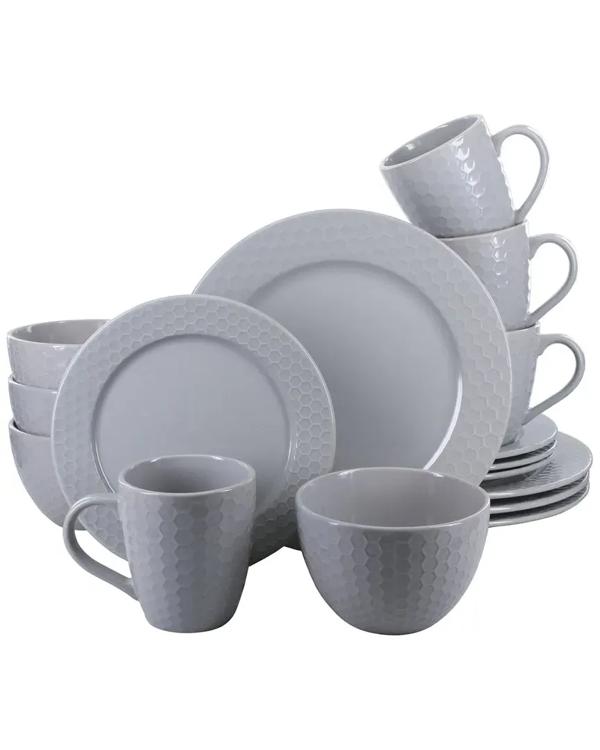 16pc Honeycomb Dinnerware Set - Grey, Stoneware image