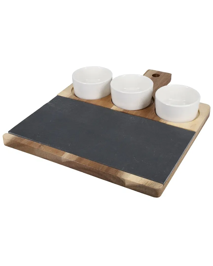 Appetizer Board with Dip Dishes - Natural, Acacia Wood image