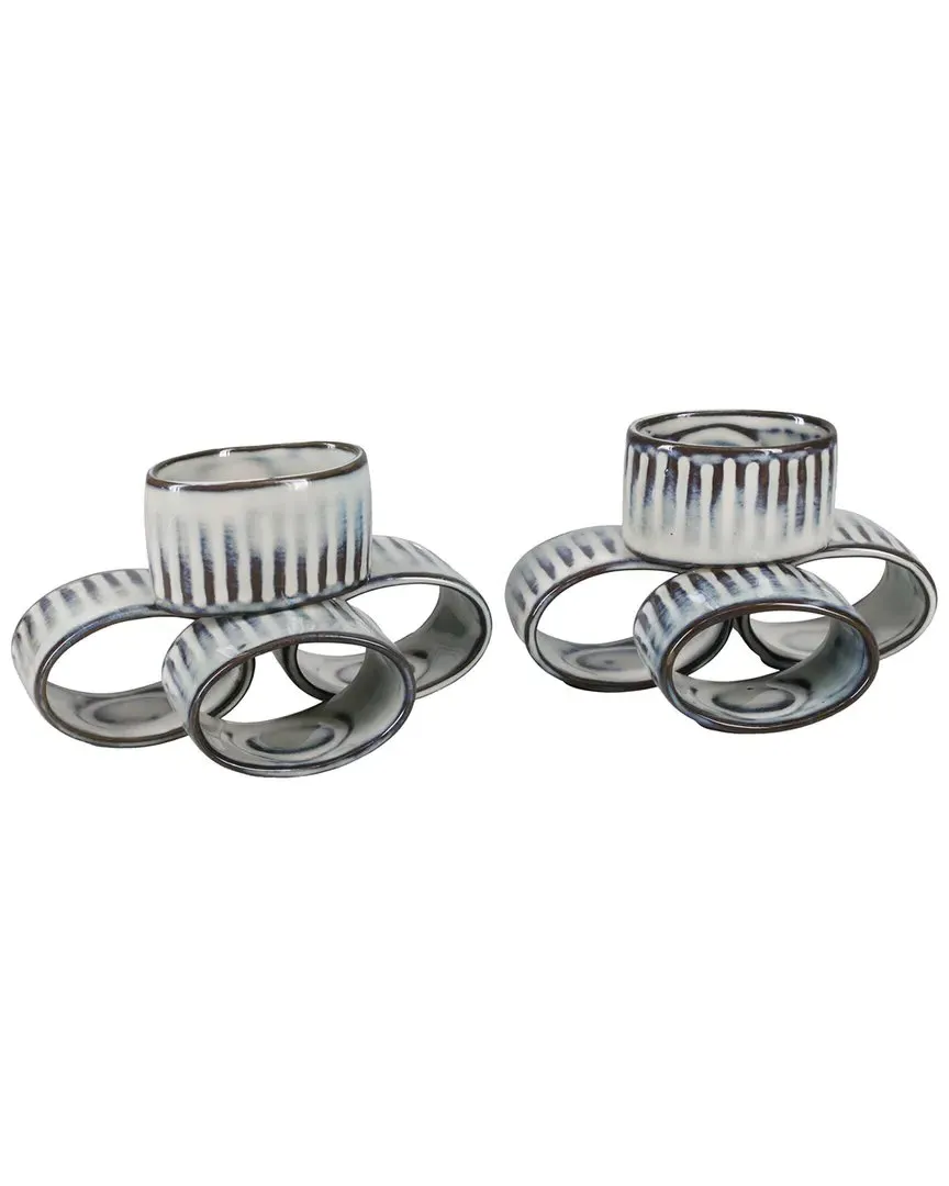Colonnade 8-Piece Napkin Ring Set - Cream, Stoneware image