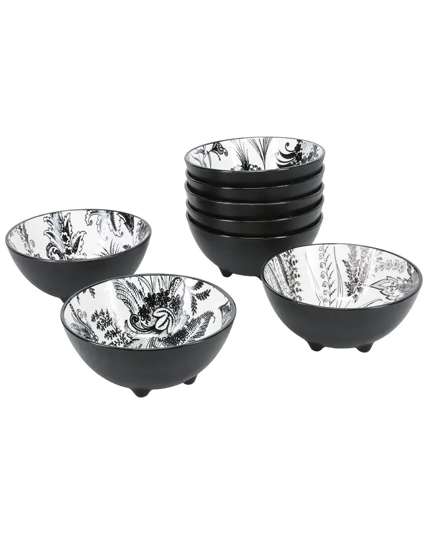 Sonata Footed 8pc Bowl Set - Black/White, Stoneware