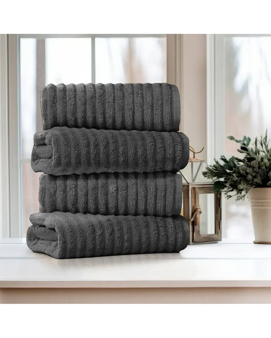 4-Pack Ribbed Bath Towel Set - Charcoal, Egyptian Cotton image