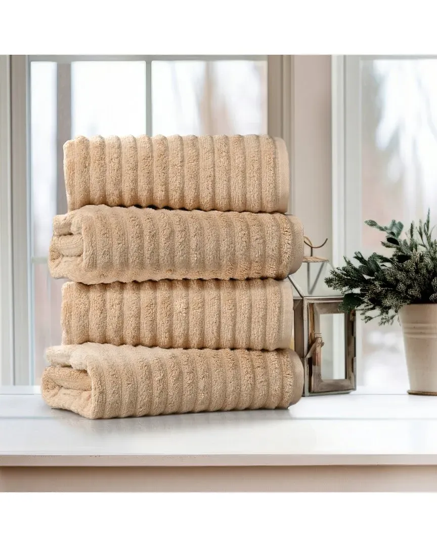 4-Pack Ribbed Bath Towel Set - Linen, Egyptian Cotton