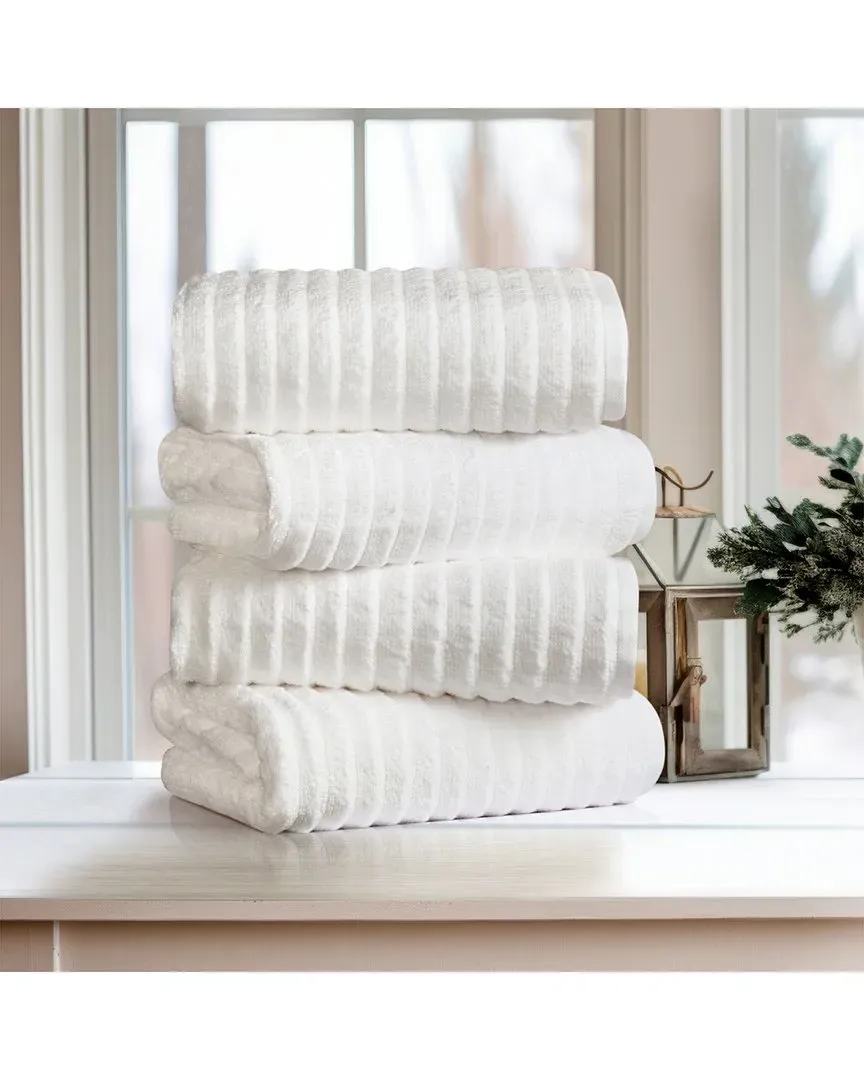 4-Pack Ribbed Bath Towel Set - White, Egyptian Cotton