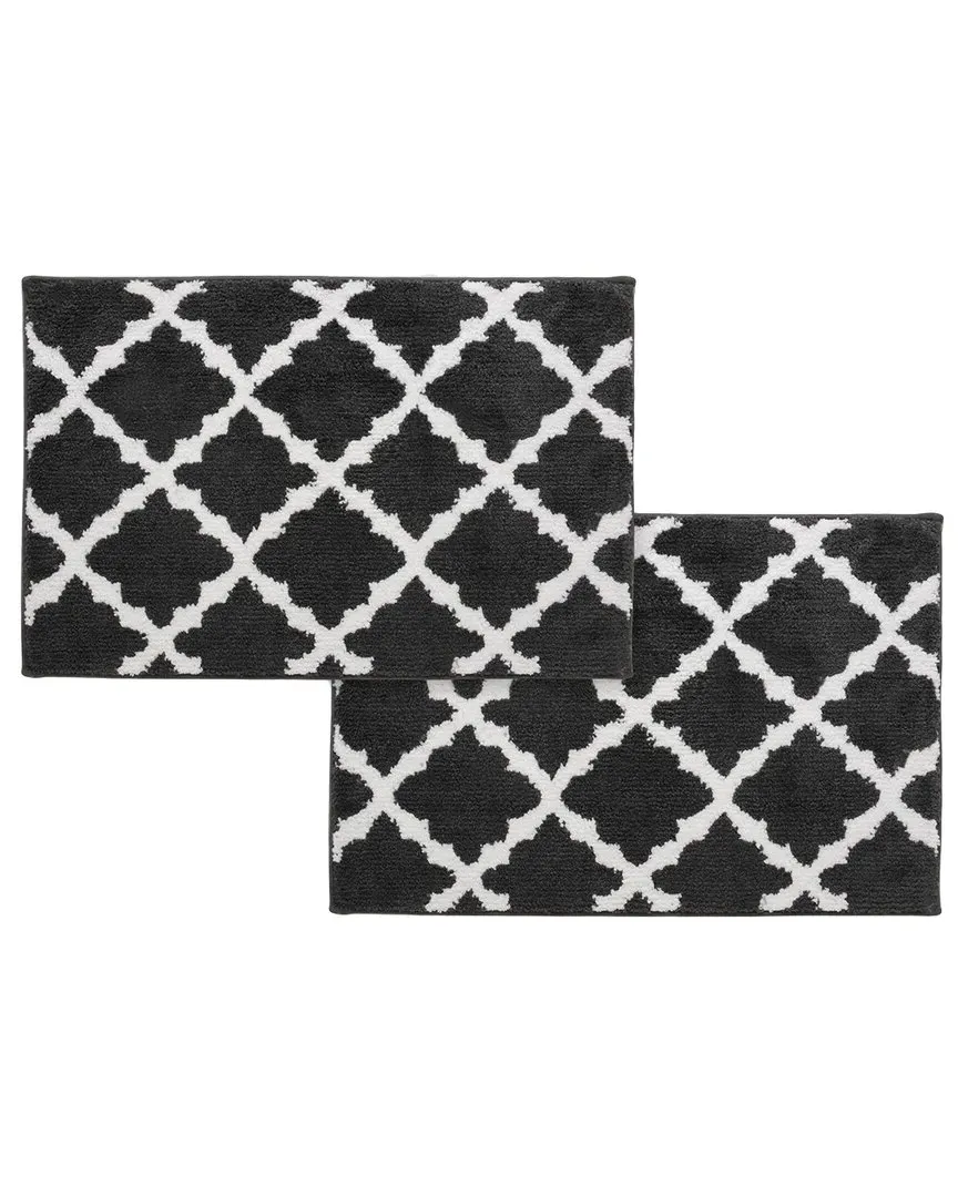 Set of 2 Trellis Micro Shag Bath Rugs - Grey, Microfiber