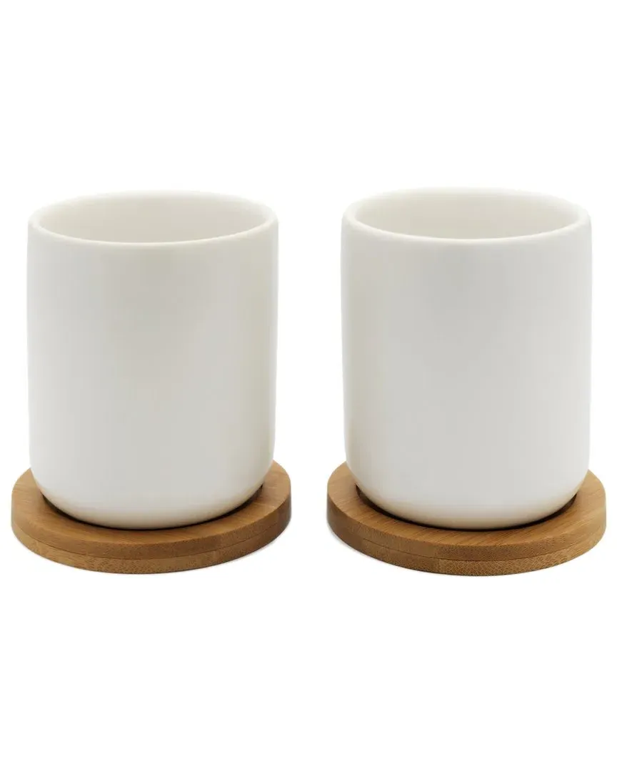 Umea Set of Two 200ml Tea Mugs with Coasters - White image