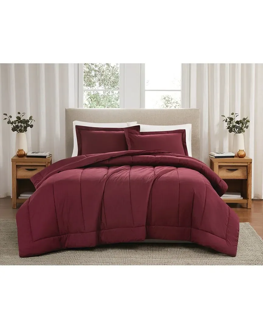 Cotton Percale Comforter Set - Burgundy