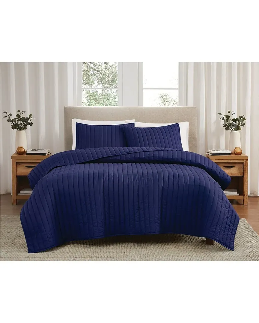 Cotton Percale Quilt Set - Navy
