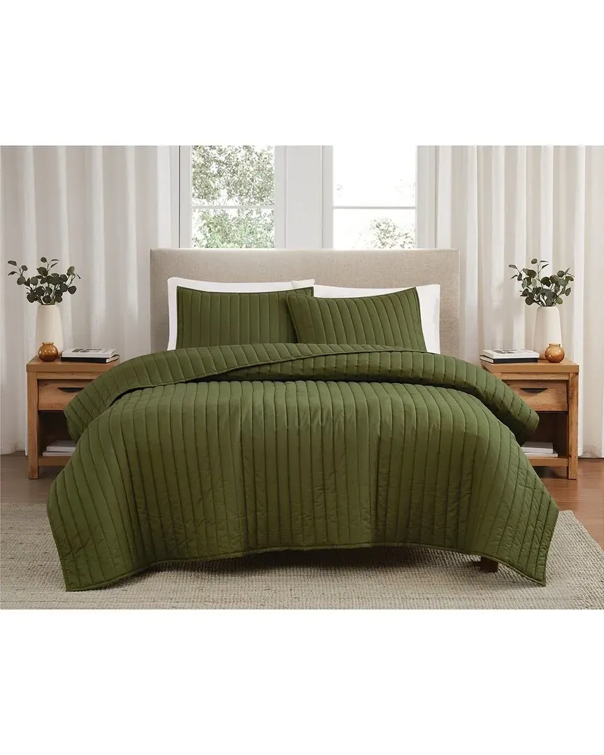 Cotton Percale Quilt Set - Olive Green
