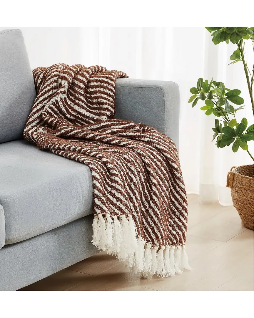 Diagonal Chenille Stripe Throw - Brown