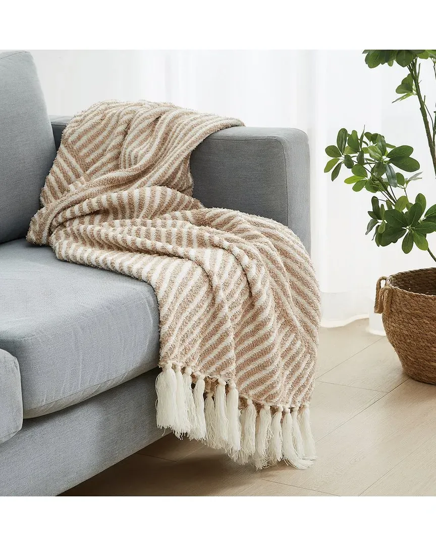 Diagonal Chenille Stripe Throw - Taupe