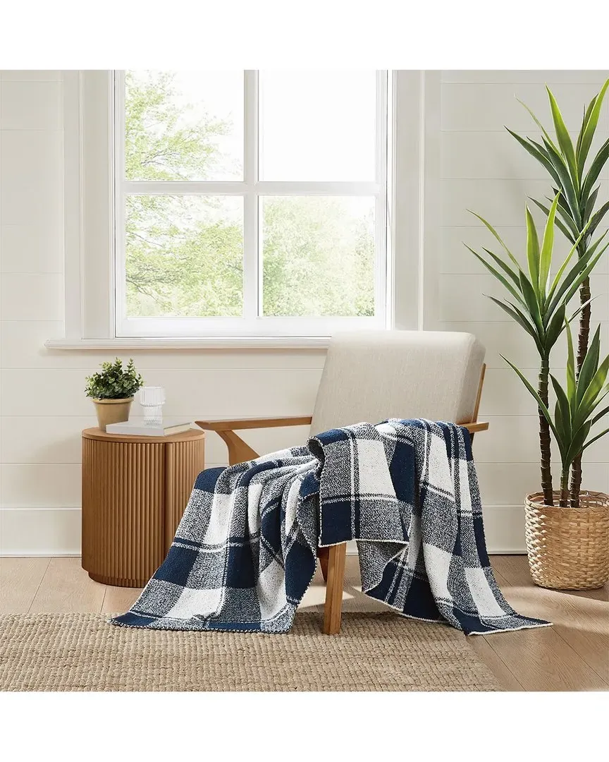 Dusted Plaid Throw - Blue, Polyester