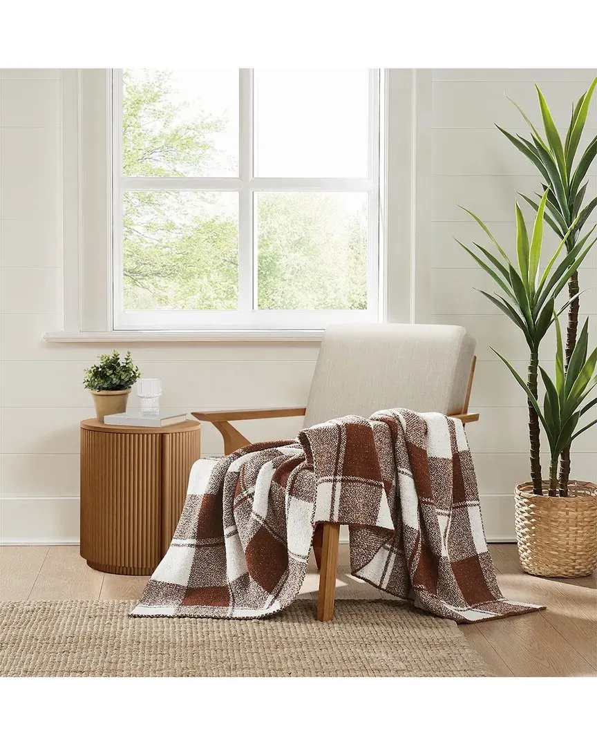 Dusted Plaid Throw - Brown, Polyester