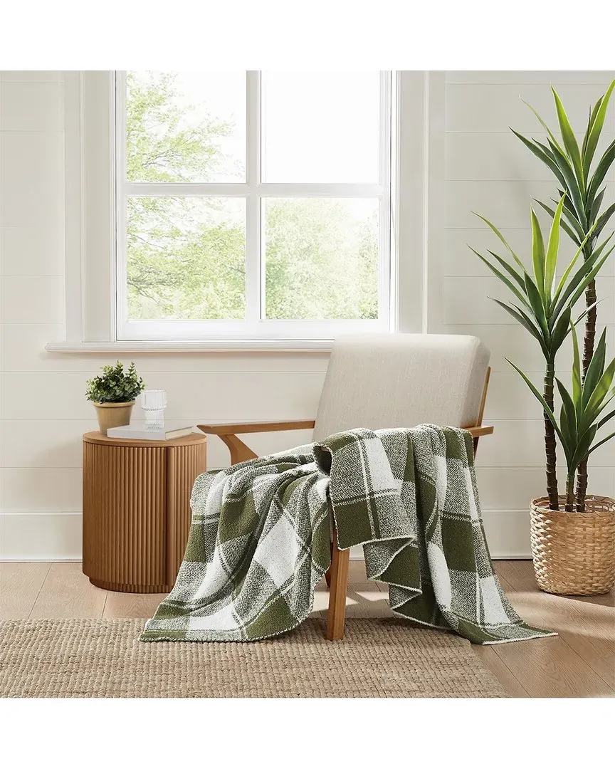 Dusted Plaid Throw - Green, Polyester