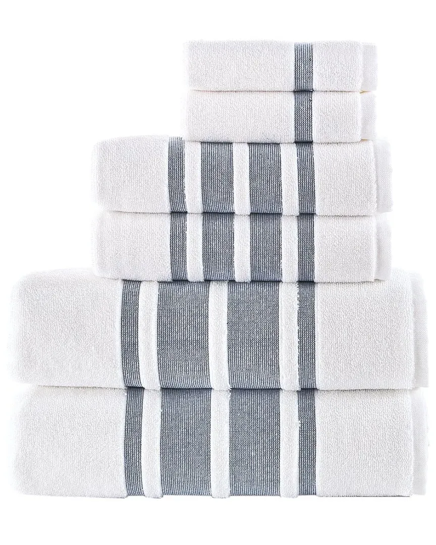 Contrast Border 6Pc Towel Set - Navy, Turkish Cotton image