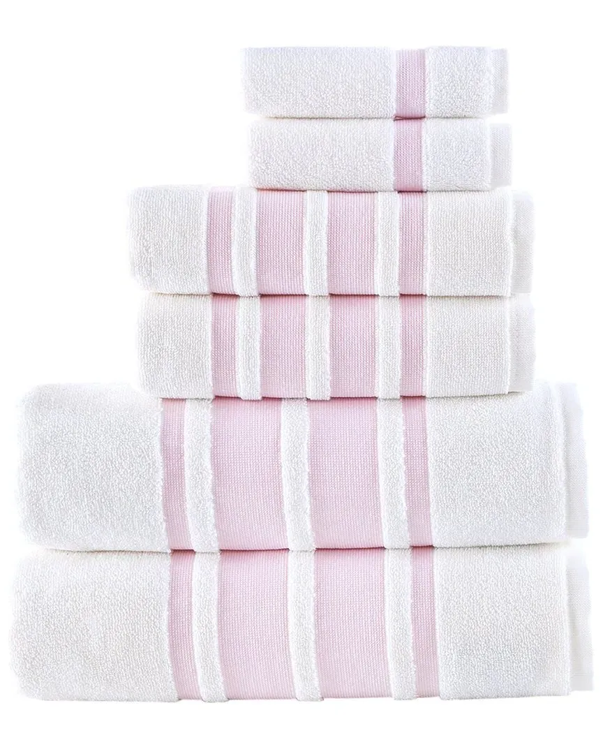 Contrast Border 6Pc Towel Set - Pink, Turkish Cotton