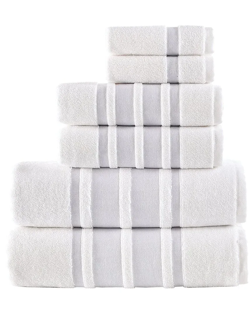 Contrast Border 6Pc Towel Set - Silver, Turkish Cotton