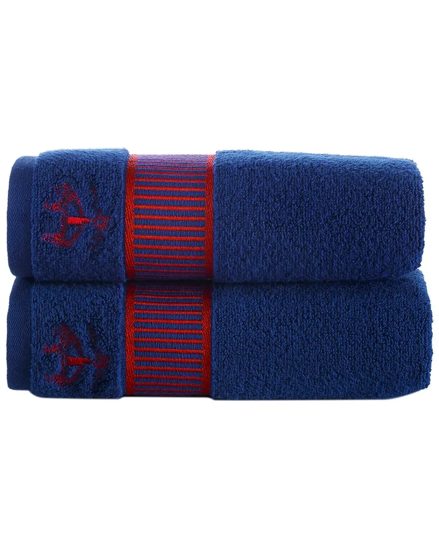 Fancy Border 2pc Hand Towels - Navy, Turkish Cotton image
