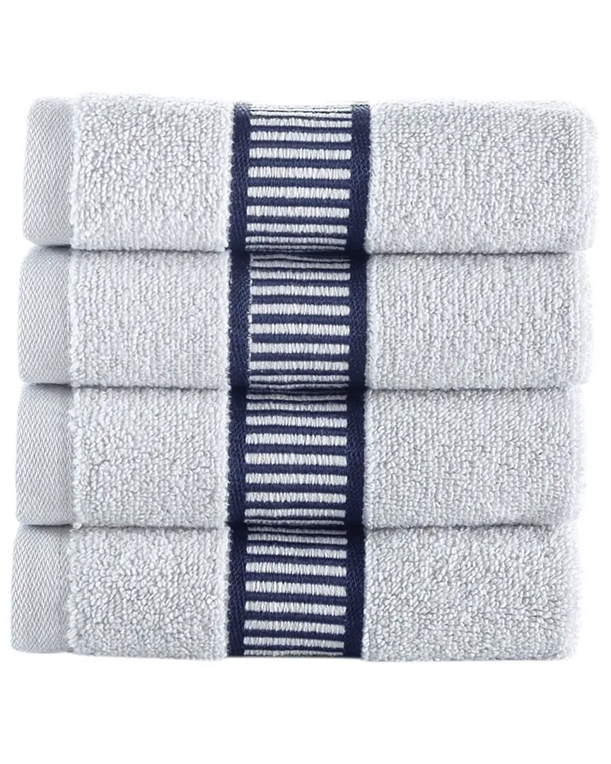 Fancy Border 4pc Wash Towels - Silver, Turkish Cotton