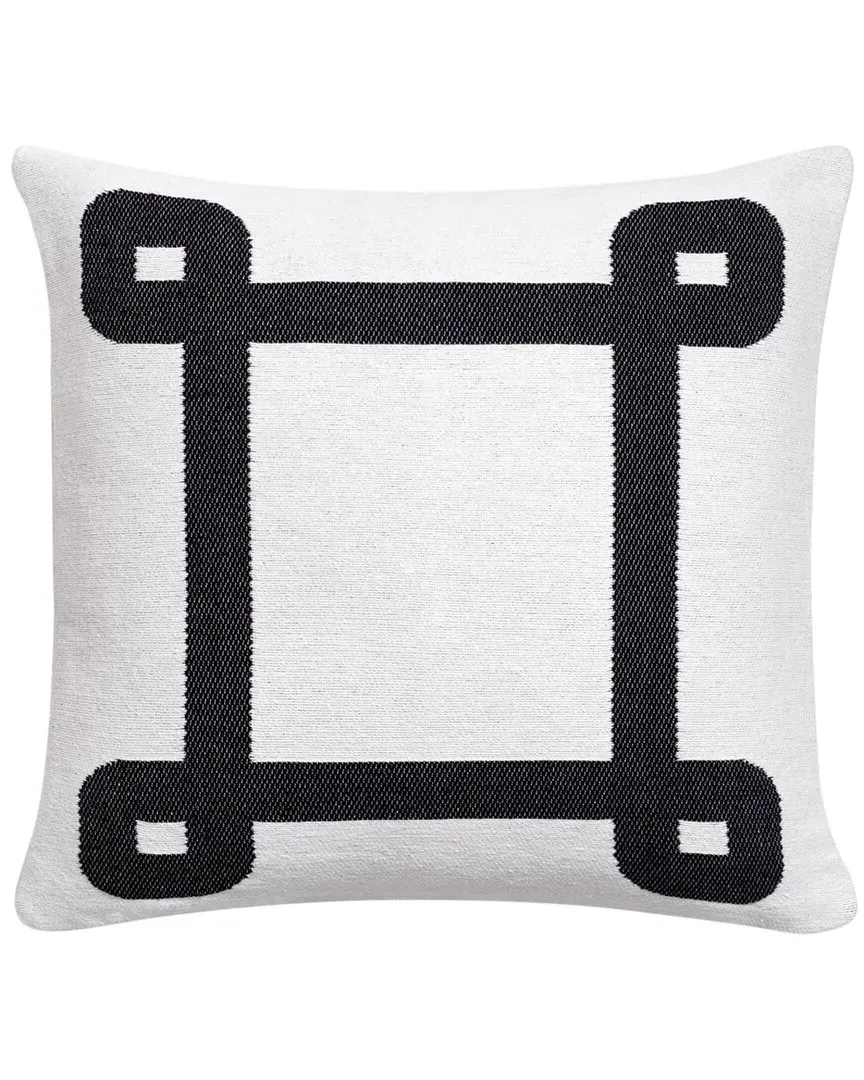 Geo Border Decorative Cotton Pillow - White