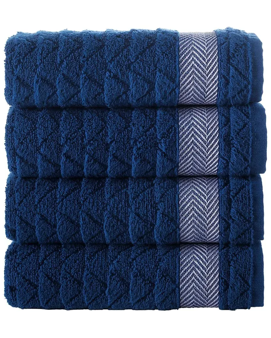 Herringbone 4pc Hand Towels - Navy, Turkish Cotton image