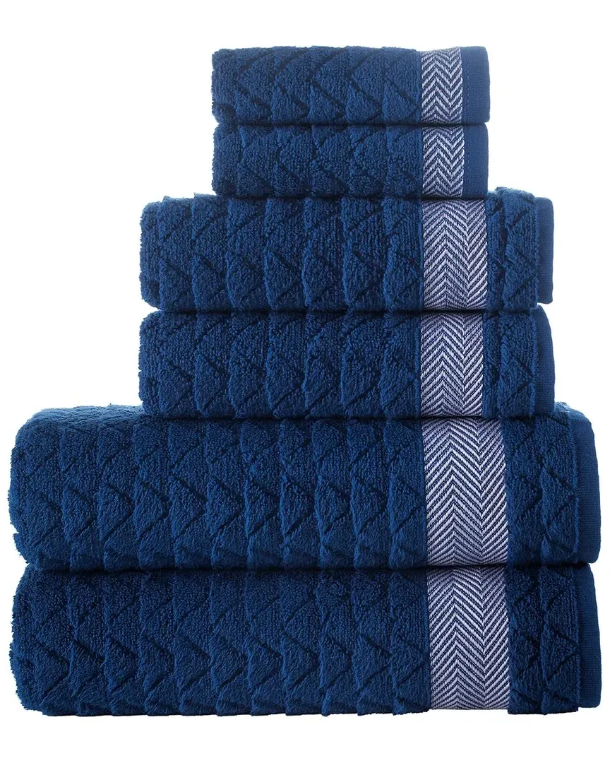 Herringbone 6pc Towel Set - Navy, Turkish Cotton image