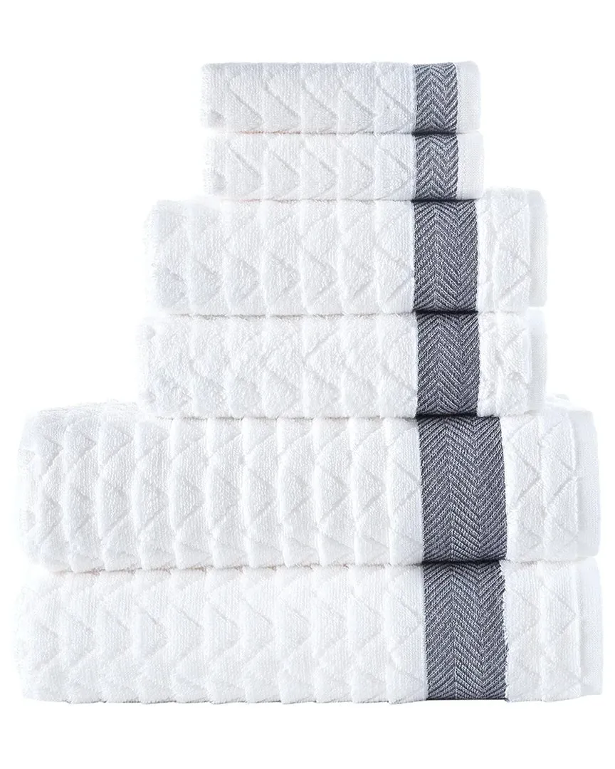 Herringbone 6pc Towel Set - White, Turkish Cotton