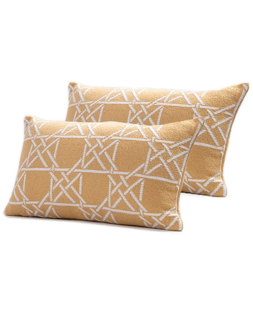 Lattice Work Decorative Pillow Set - Yellow, Cotton