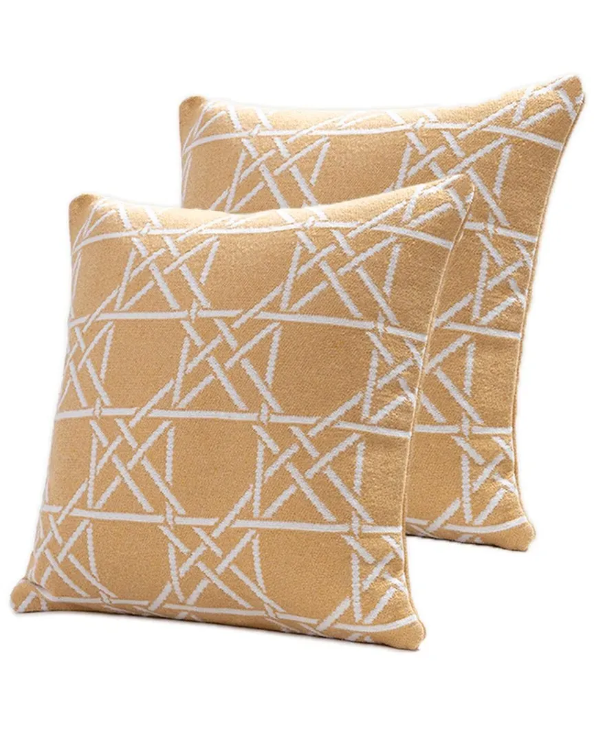 Lattice Work Decorative Pillow Set - Yellow, Cotton
