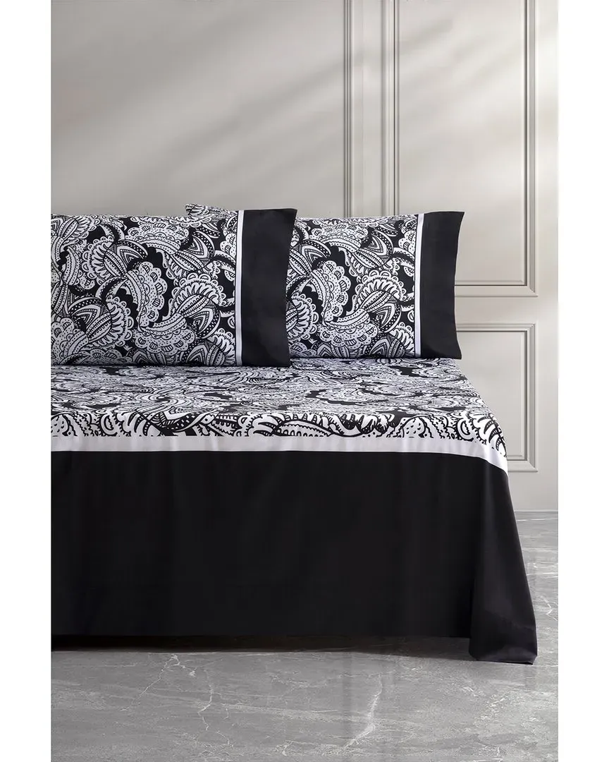 Paisley Cotton Sateen Sheet Set - Black