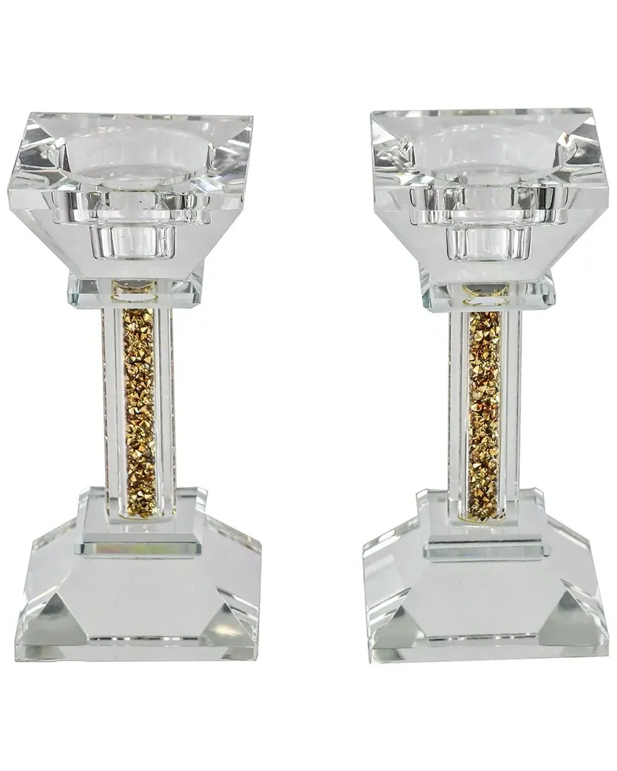 Set of 2 Crystal Candlesticks - Gold