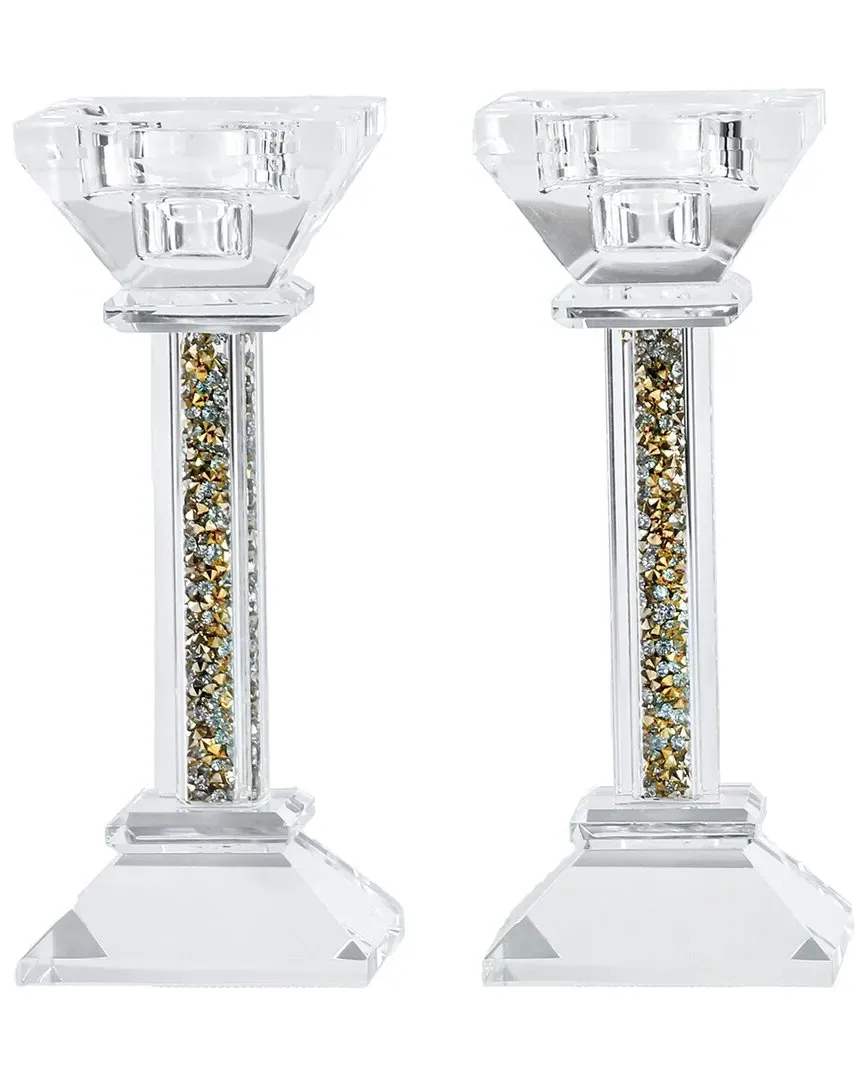 Set of 2 Crystal Candlesticks - Gold
