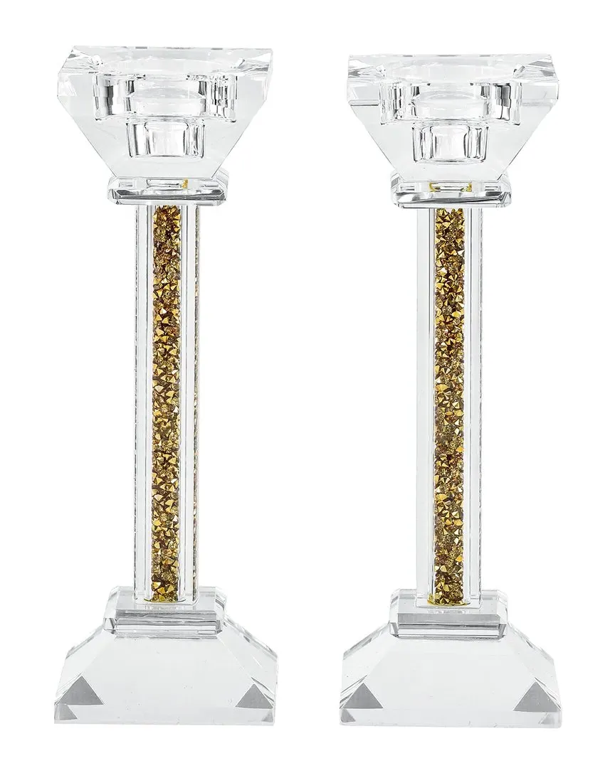 Set of 2 Crystal Candlesticks - Gold