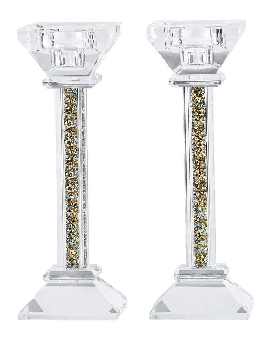 Set of 2 Crystal Candlesticks - Gold