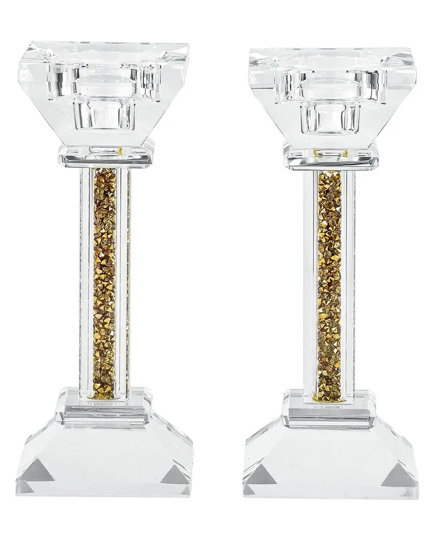 Set of 2 Crystal Candlesticks - Gold