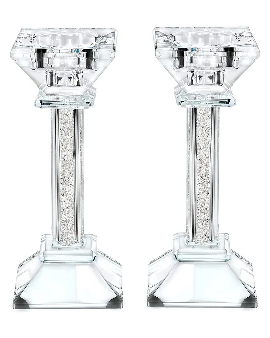 Set of 2 Crystal Candlesticks - Silver