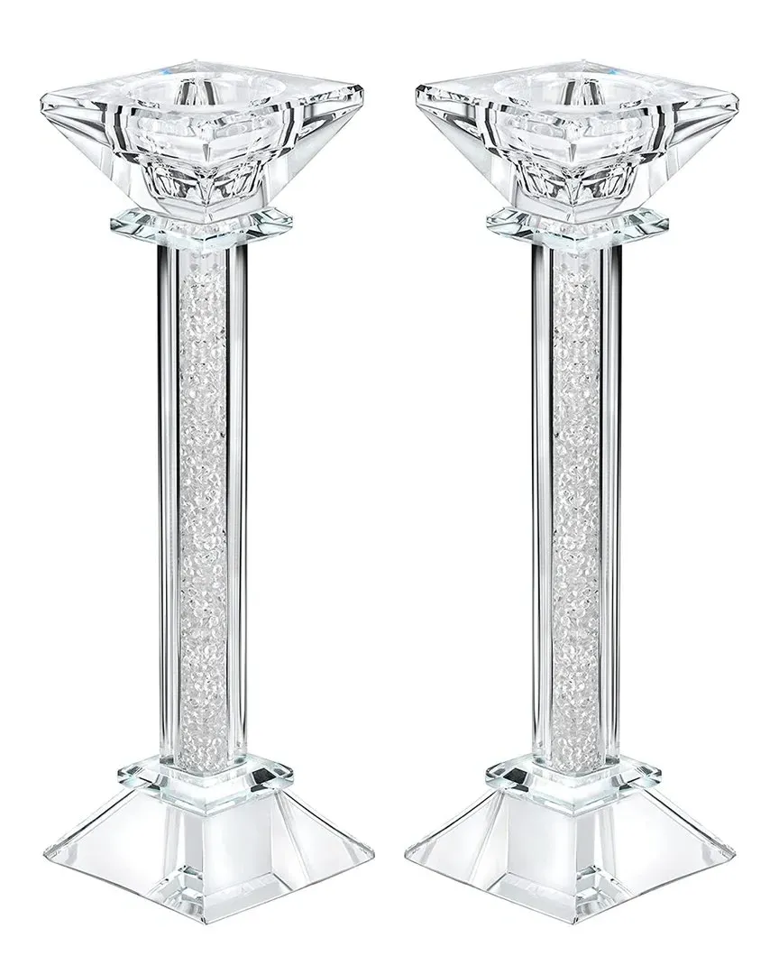 Set of 2 Crystal Candlesticks - Silver