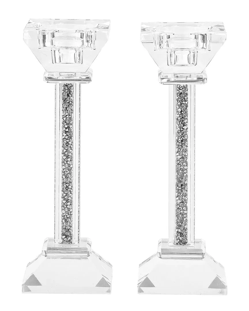 Set of 2 Crystal Candlesticks - Silver