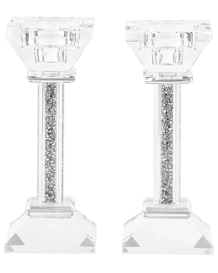 Set of 2 Crystal Candlesticks - Silver