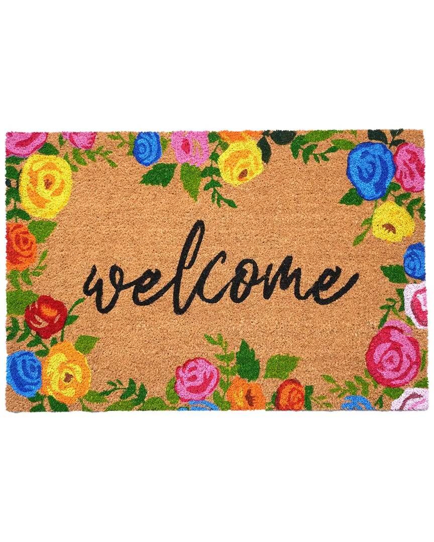 Colorful Roses Welcome Doormat - Natural, Coir