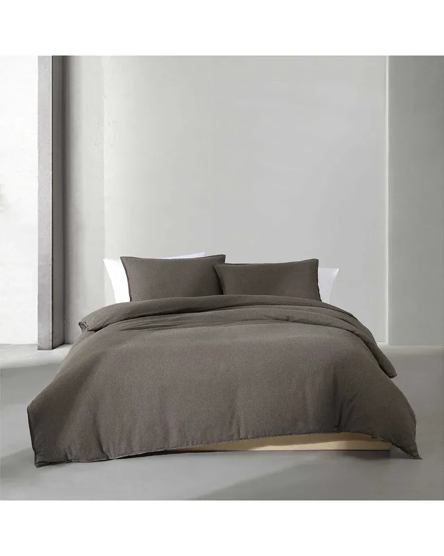 Melange Flannel Cotton Duvet Cover Set - Chocolate
