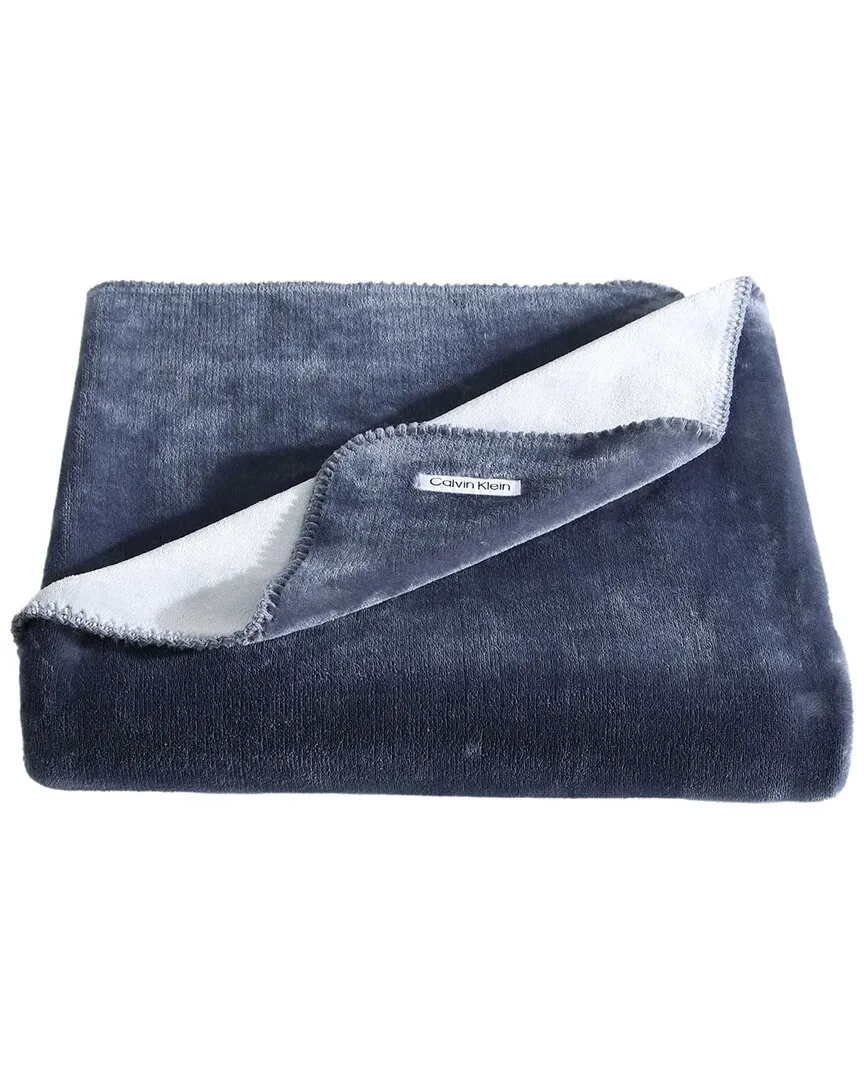 Reversible Solid Throw Blanket - Slate Blue, Polyester