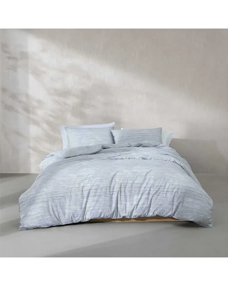 Wavy Stripe Cotton Percale Duvet Set - Blue Graphite image