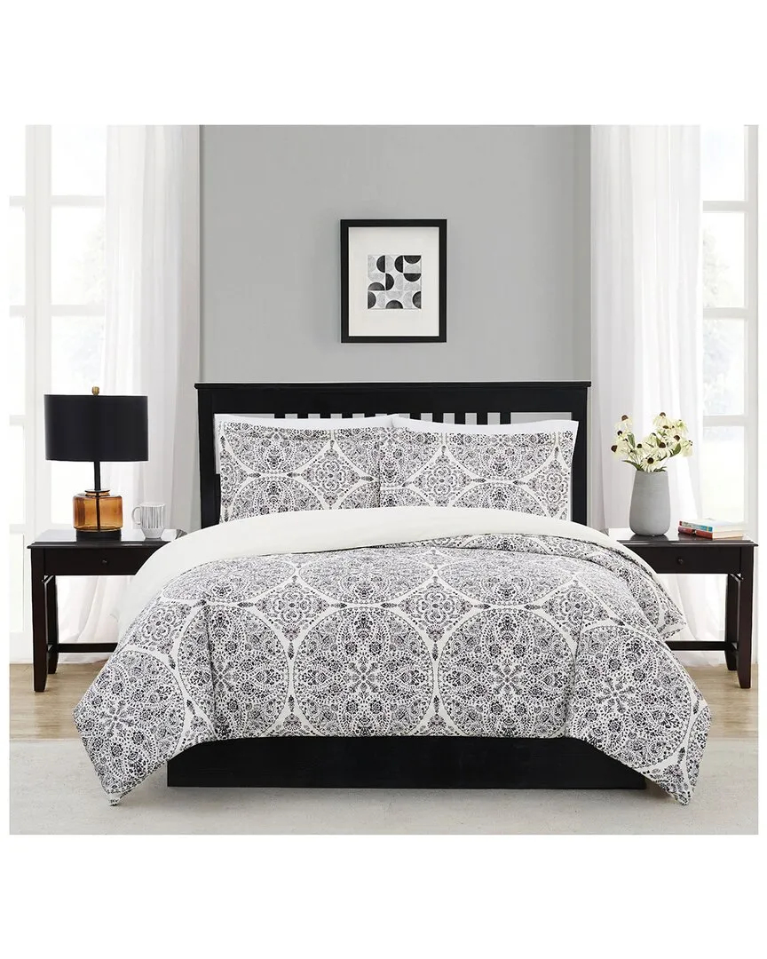 3-Piece Duvet Cover Set with Medallion Pattern - Blue