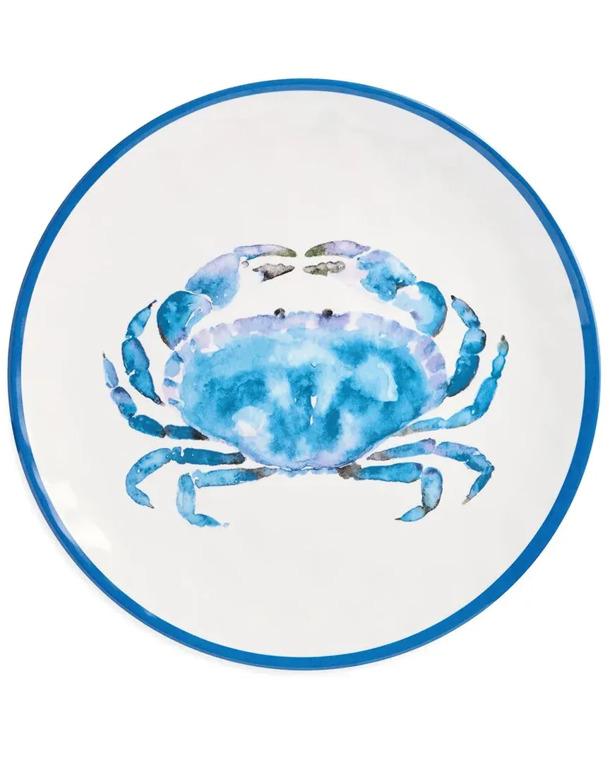 Beach House Crab Melamine Dinner Plates Set of 6 - Blue image