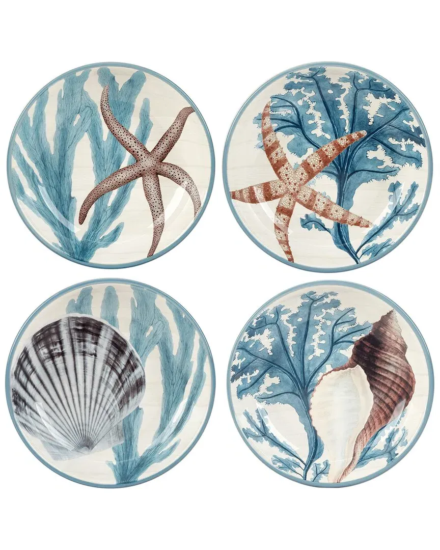 Beyond The Shore Set of 4 Soup Bowls - Blue & White, Earthenware image