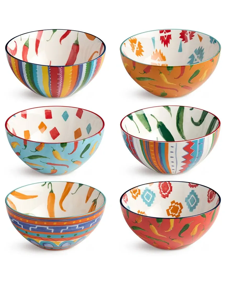 Caliente Set of 6 All Purpose Bowls - Multicolor, Porcelain image