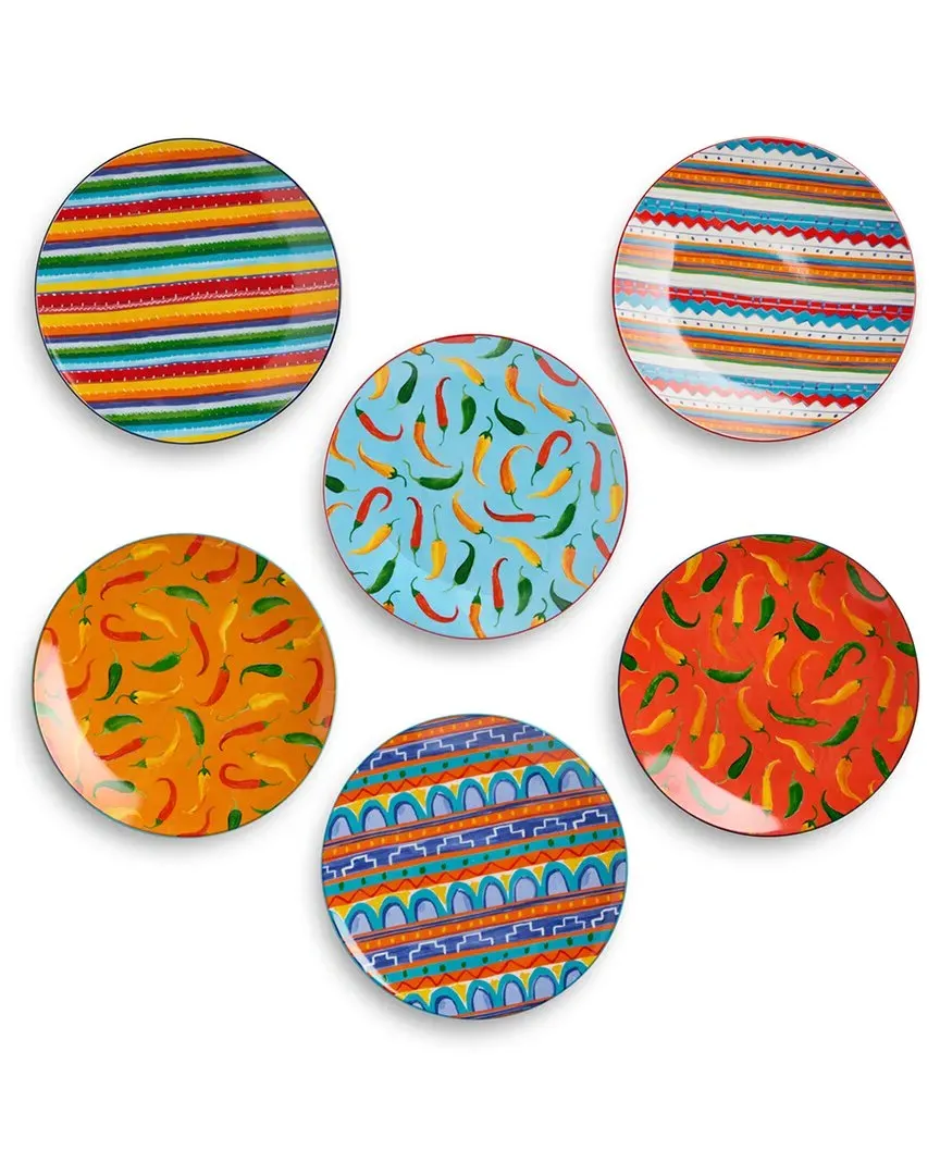 Caliente Set of 6 Salad Plates - Multicolor, Porcelain