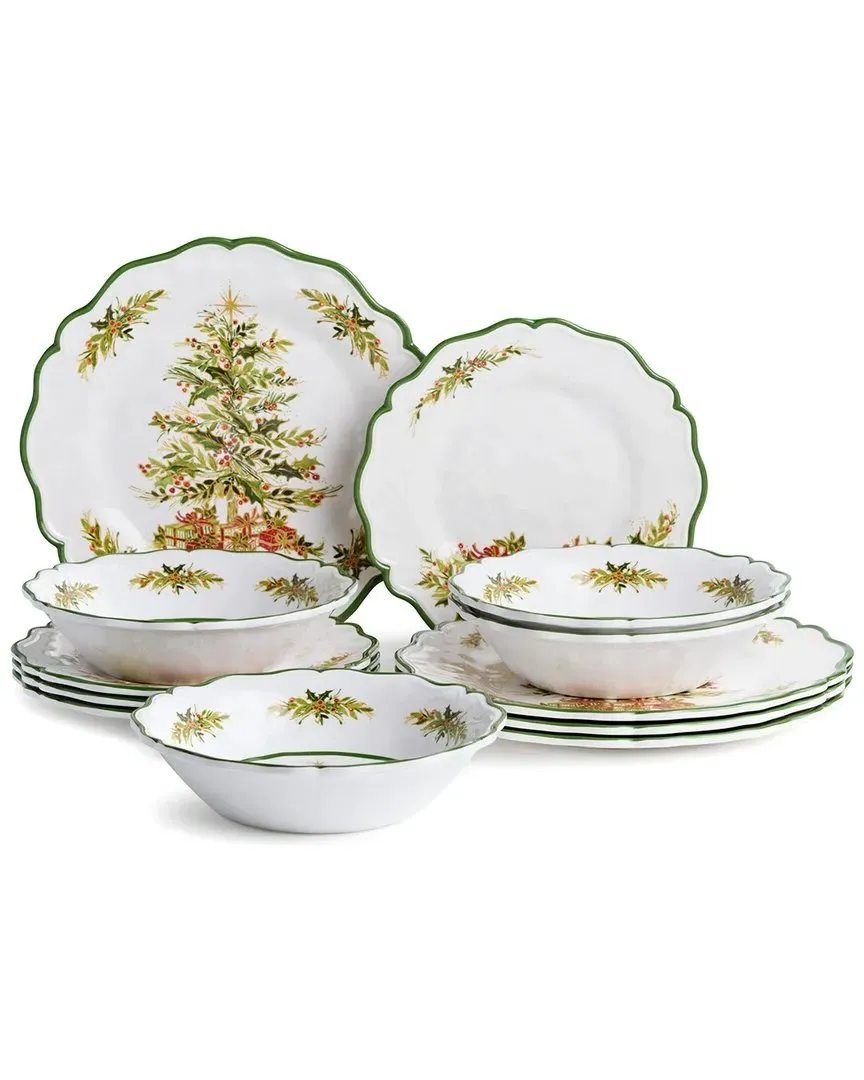 Holly Tree 12pc Melamine Dinnerware Set - Multicolor